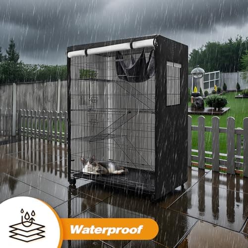 Colewin Catio Cover,37" L x 23.5" W x 50" H Cover for Catio Outdoor Cat Enclosure Waterproof, 420D Cat Cage Covers for Homey Pet Cats Cages, Outdoor Cats Enclosure Covers(Black)(Catios Not Included) - Thumbnail 3