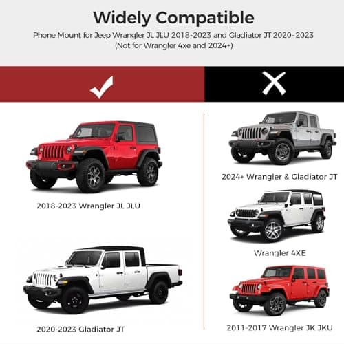 DIAMOOKY Upgraded Metal Phone Mount for Jeep Wrangler JL JLU 2018-2023 & Gladiator JT 2020-2023 Accessories, Dash Phone Holder No-Drill Factory Bolt Rock-Solid with Duck Mounts (Not for 4xe & 2024+) - Thumbnail 2