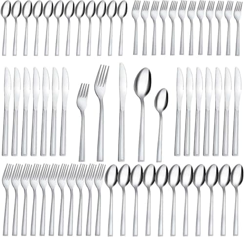 Hunnycook Silverware Set for 12-60PCS Stainless Steel Silverware Set, Include Fork Knife Spoon Set, Mirror Polished, Dishwasher Safe, Cutlery Set for Home Kitchen Restaurant