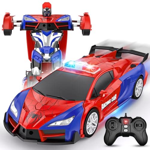 Febyhim Remote Control Car, One-Button Transform Toys Car, 2.4GHz RC Cars 1:18 Scale, 360 Degree Rotation Police Car Toy Transforming into Robot Toy for Boys Girl Kids 4-7 8-12 6-8, Birthday - Image 1
