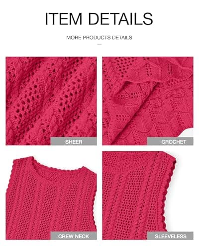 KIRUNDO Beach Vacation Clothes for Women Spring Summer Crochet Sweater Vest Tank Tops Cover Ups Resort Cruise Outfits 2026(Rose Red, XX-Large) - Thumbnail 4
