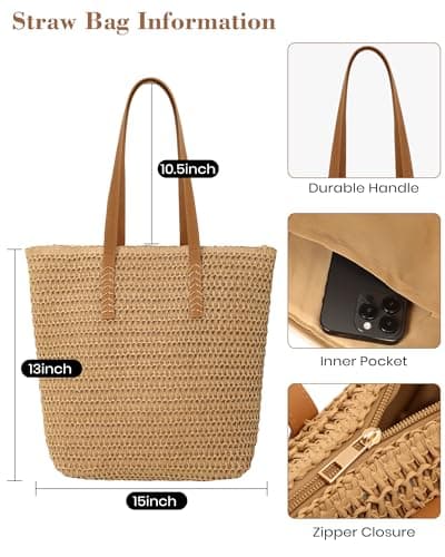 Beach Bags for Women & Sun Hat Set, Handmade Crochet Tote Bag for Summer Vacation, Beach Hat UPF50+ Protection, Perfect for Summer Travel & Beach Days Green - Thumbnail 3