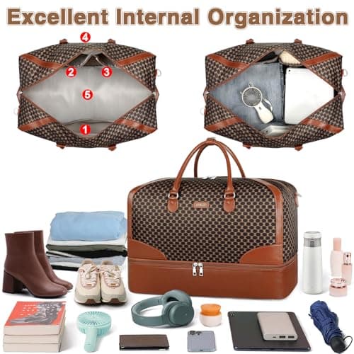 Weekender Bag for Women Travel Duffel Bag - Carry On Overnight Bag with Shoe Compartment Large Nylon Duffle Tote Bag 21.5" for Traveling Business Weekend Trip - Thumbnail 2