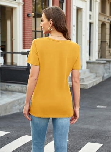 Herou Round Neck T Shirts Women Ladies Short Sleeve Cute Summer Tops Side Split Ginger Small - Thumbnail 5