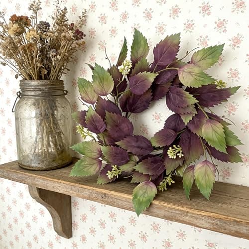 2 Pcs 16" Purple Hibiscus & Eucalyptus Leaf Wreath - Artificial Greenery Candle Ring Wreath for Front Door, Porch, Window, Farmhouse & Home Holiday Decor - All Season Wreath - Image 1