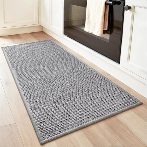 PADOOR Kitchen-Runner Rug, Kitchen-Rugs Non Slip Washable, Absorbent Kitchen Mats for Floor, Boho Kitchen Mat Soft Braided Sink Rug Runners for Kitchen Floor (Grey and Black, 20"x47")