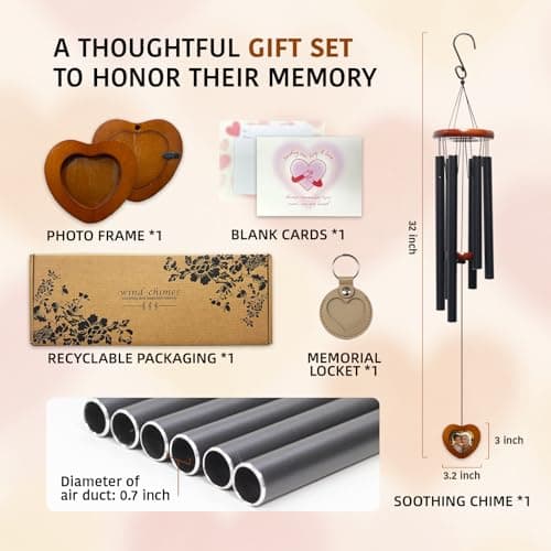 Personalized Dog Memorial Gifts for Loss of Dog, 32 Inch Wind Chimes with Wooden Photo Frame, Sympathy Windchime Outdoors for Loss of Loved One, Pet Memorial Gifts for Dogs, Cats - Thumbnail 3