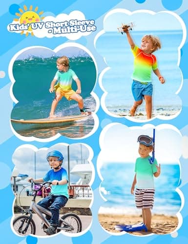 Roadbox Boys Rash Guard Short Sleeve, Swim Shirt UPF 50+ Sun Protection, Quick Dry Kids Rashguard Water Shirt for Surf Beach - Thumbnail 6
