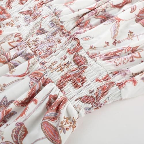 GRACE KARIN Summer Dresses for Women 2026 Vacation,Smocked Floral Maxi Dresses,Boho Beach Long Sundress Beige Vine M - Thumbnail 5