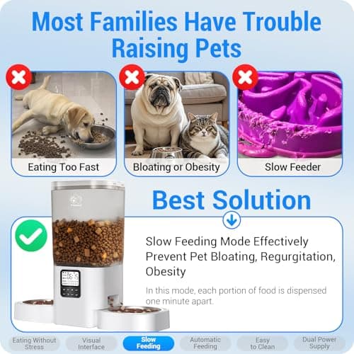 Frienhund Timed Automatic Cat Feeder 2 Cats with Slow Feed: Dual Automatic Dog Feeder with Information Visualization, Programmable Auto Cat Food Dispenser for Multiple Pets,Detachable for Clean-29 Cup - Thumbnail 4