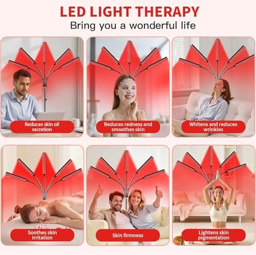 Cholas Red Light Therapy for Face Body, 5 Heads Red Infrared Light Therapy Devices with Stand, 5 Levels Adjustable Brightness 660nm and 850nm Near Infrared Light for Full Body, Muscle Gift for Women - Thumbnail 2