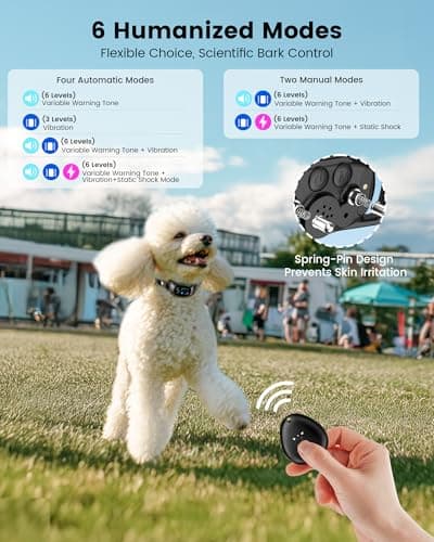 Anti Bark Collar for Dogs 8-150 lbs for Large, Medium and Small Dog, Rechargeable Static Shock Anti Bark Collar for Dogs 8-150 lbs with Remote, 5 Sensitivities, Beep Vibration Modes, IP67 Waterproof - Thumbnail 3