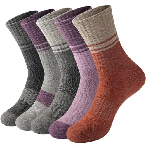 Juedverty Merino Wool Socks For Women Hiking Winter Boot Thermal Warm Thick Cushion Cozy Work Crew Socks 5 Pairs - Image 1