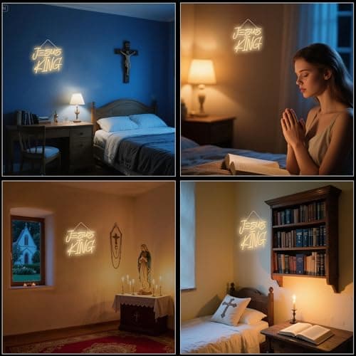 WLHOPE Jesus Is King Neon Sign Dimmable Led Signs for home Wall Decor, Neon Lights USB Powered Transparent Acrylic Board Sign for church party bedroom living room Decoration 12.99 * 12.6 inch - Thumbnail 2