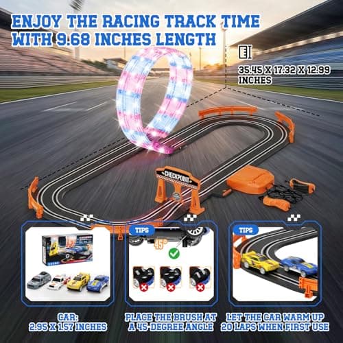 9.86ft 2-in-1 Slot Car Track Sets Toy - with 4 Cars, Battery or Electric Car Track Set with Dual Racing Game, Flash Circular Track, Lap Counter,Birthday Xmas Gifts Toys for Boys(S2-Raven) - Thumbnail 6