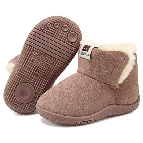 KEESKY Boots for Toddler Boy Size 4.5 Chestnut Suede Fur Lined Winter Warm Kids Footwear Shoes - Thumbnail 2
