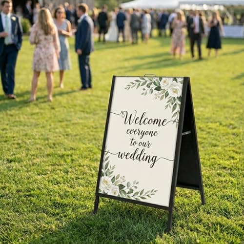 LANGTUKEE Heavy Duty A-Frame Sidewalk Sign 24x36 Inch - Double Sided Slide-in Metal Sandwich Board for Outdoor Business Advertising - Black Folding Pavement Display Stand (Frame Only) - Image 1