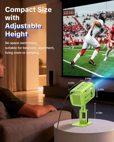 W & O Mini Projector with Wifi and Bluetooth,Built-in Apps,Short Throw Projector with Type-C Power Input & Built-In Speaker for Bedroom,Outdoor,180°Rotatable,Focus Dial,Keystone Correction (Green) - Thumbnail 4