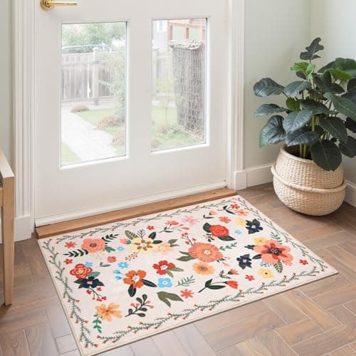 GRANNY SAYS Front Door Mat Indoor Entrance, Indoor Doormat, 2' x 3' Washable Runner Rug for Kitchen, Low Profile Entryway Rug, Stain Resistance Mat, Non-Slip Kitchen Rugs, Small Doormat, Boho Floral - Image 1