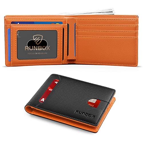 RUNBOX Wallet for Men Slim 11 Credit Card Holder Slots Leather RFID Blocking Small Thin Men's Wallet Bifold Minimalist Front Pocket Large Capacity Gift Box - Image 1