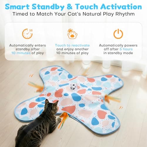 PETSWEET Interactive Cat Toys, Hide and Seek Cat Toy, 2 in 1 Automatic Moving Concealed Feathers for Indoor Cats, Non-Slip Suction, Touch Activated, USB Rechargeable, Blue - Thumbnail 3