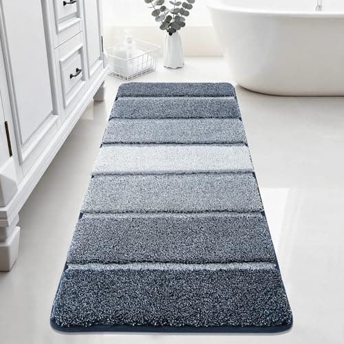 COSY HOMEER Bathroom Rugs 59"x20", Ultra Soft Absorbent Bath Mat with Non-Slip TPR Backing, Machine Washable Shaggy Rug for Bathroom Floor, Dark Blue - Image 1