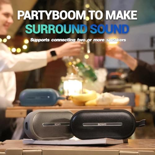 SOWO Portable Wireless Speaker with Bluetooth, Enhanced Immersive Bass, Partyboom Technology, 40W Loud Clear Stereo Sound, IP67 Waterproof, 16H Playtime for Outdoor, Camping and Travel - Deep Black - Thumbnail 6