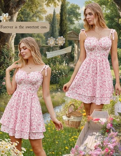 Scarlet Darkness Floral Mini Dress for Women Teens Summer 2026 Fairy Corset Sundress Graduation Dresses Red Floral XL - Thumbnail 4