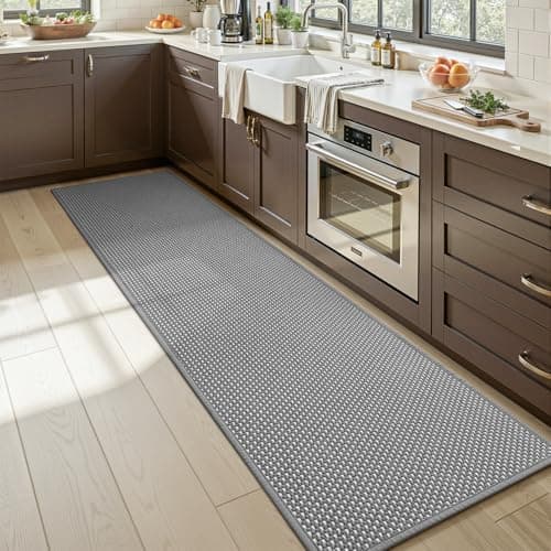 MontVoo Kitchen Runner Rug Non Slip Washable,Absorbent Kitchen Mats for Floor,Rubber Backing Braided Kitchen Rugs,Easy to Clean and Maintain Kitchen Floor Mat(Grey,17"x71")