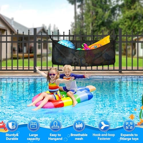 Pool Float Storage Bag, Extra Long 78" Foldable Hanging Organizer Mesh for Pool Side Fence, Adjustable Swimming Outdoor Toy Storage for Floats, Balls, Inflatable Toys & Accessories (78") - Thumbnail 2