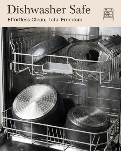 USELUCK 21Pcs Ceramic Pots and Pans Set Non Stick, Kitchen Cookware Set with Detachable Handles, Non Toxic Healthy Cooking Set, Induction Dishwasher Oven Safe, PTFE PFOA PFOS Free, Black - Thumbnail 6