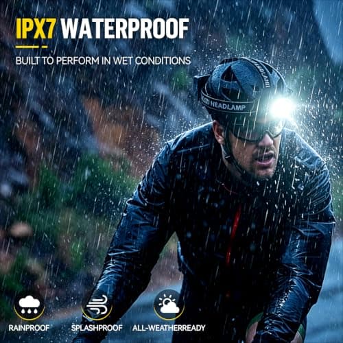 SPK Headlamp Rechargeable 90000 Lumen Super Bright, 5 Modes Head Lamp with Motion Sensor, Headlamp for Adults Zoomable, Head Light for Camping & Hard Hat, Detachable Power Pack & 13 Taillight Modes - Thumbnail 6