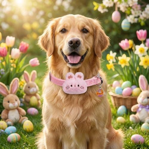 Cute Easter Dog Collar for Puppy Small Medium Large Dogs with Removable Bunny/Rabbit, Pink Girl Dog Collar for Easter, Birthday, Wedding, Daily Wear and Photoshoots (Easter, S: for Small Dog) - Thumbnail 6