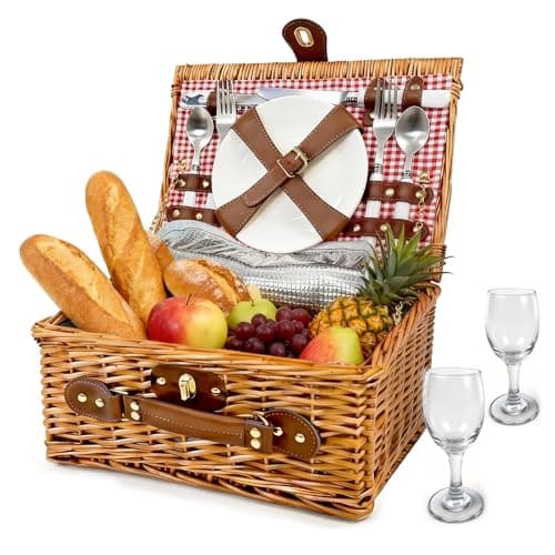 Picnic Basket Set for 2: Handmade Wicker Picnic Basket, Insulated Picnic Basket with Cutlery Kit for Outdoor, Picnic, Camping, Party, Holidays - Image 1