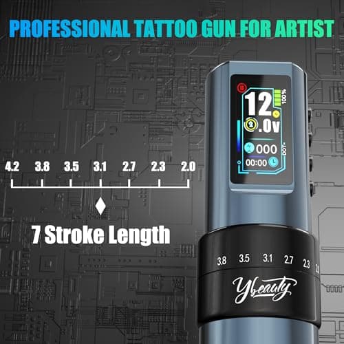 Tattoo Gun Kit for Professionals, Wireless Tattoo Pen Machine Set with 7 Strokes Length, 2pcs 1,600 mAh Battery for Artists Tattoos Supply (black-machine) - Thumbnail 6