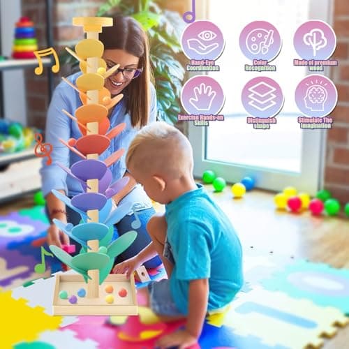 Wooden Marble Run Music Tree Montessori Toys for Kids 3+ Years Old Marble Ball Run Learning Game Wood Color Sorting Toys for 4-8 Boys and Girls Birthday - Thumbnail 6