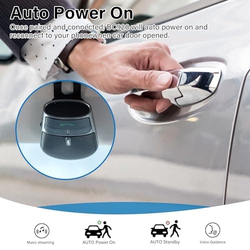 Bluetooth Phone Speaker for Car, SUNITEC Hands Free Bluetooth Car Speaker for Cell Phone, Support Siri Google Voice Assistant, AUTO Power ON Off, Speakerphone with Visor Clip - Thumbnail 5