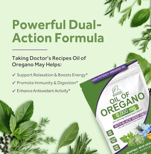 RIOWEGO Oil of Oregano Softgels with Black Seed Oil, 6000mg High Potency Oregano Oil Capsules for Immune Support, Gut Function Support, Carvacrol & Thymoquinone, Non-GMO, Gluten Free, 300 Softgels - Thumbnail 4