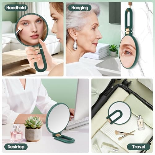 B Beauty Planet 40X Magnifying Mirror, Hand Mirror with Handle, Double Sided Hand Mirror with 40X/1X Magnification, Travel Essential Portable Foldable Makeup Mirror for Precision Makeup Green - Thumbnail 3
