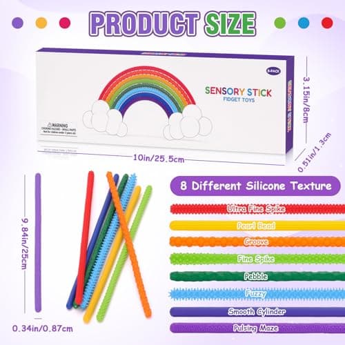 FunisFun Sensory Sticks Fidget Toys for Adults Stress Relief, 8 Pack Silicone Twisting Quiet Sensory Toys for Kids Autism ADHD Calm Down Corner Supplies (Multicolor-1) - Thumbnail 2