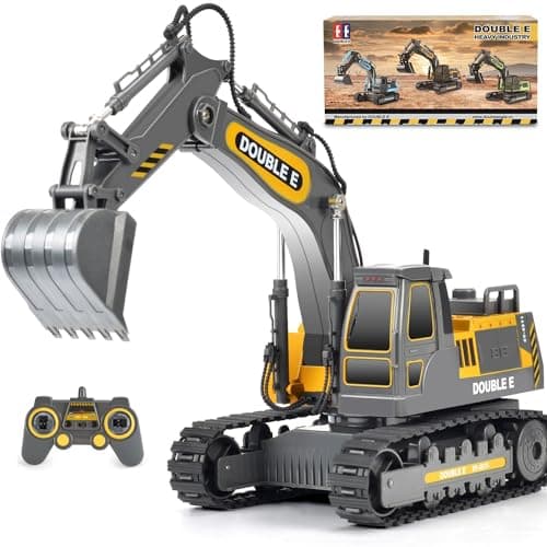 DOUBLE E Remote Control Excavator Toy Construction Toys Tractor Rechargeable Battery RC Vehicles Electric Truck Sandbox Digger Toys for Boys Girls Kids, Gray - Image 1