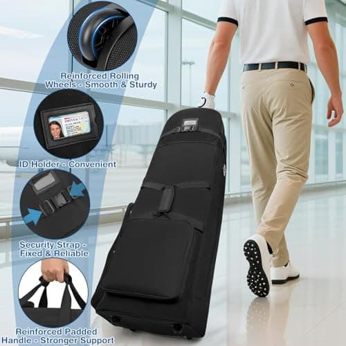 Golf Travel Bags for Airlines - 900D Heavy Duty Polyester Oxford Travel Golf Bag with Wheels, Golf Club Bag Cover Lightweight Soft Wear-Resistant Universal Size, Black - Thumbnail 3