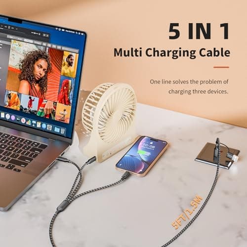 Multi Charging Cable 5 in 1, 1Pack 5FT USB C/A Multi Charger Cable to Type-C/Micro USB Port, Nylon Braided USB C Multiple Charger Cord for All Devices, Universal Phone Charger Cord for Cell Phones - Thumbnail 3