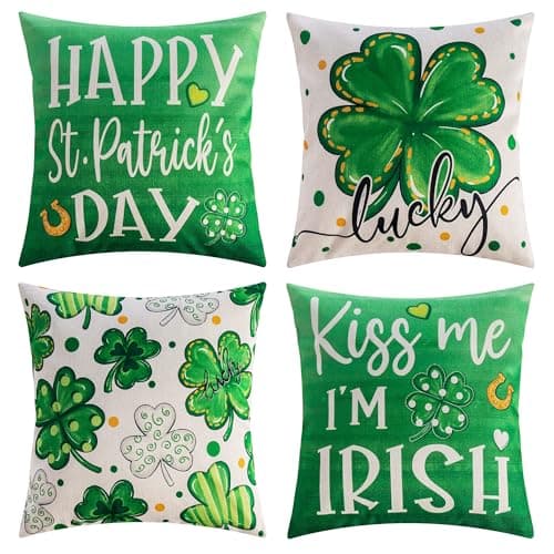 REBANDEN St. Patrick's Day Pillow Covers Decoration 18 x 18 inches 4-Piece Set Green Pillow Covers Lucky Clover Spring Pillow Covers Sofa Home - Image 1