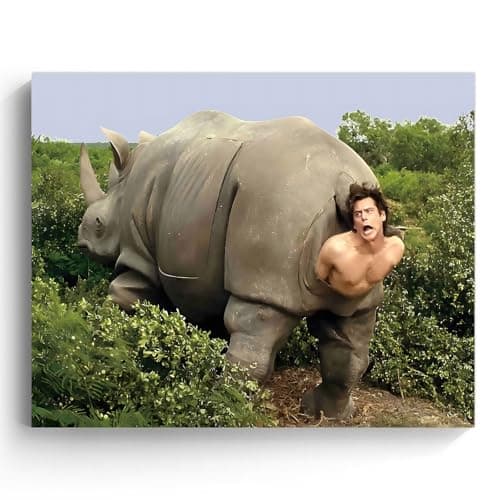 VYPEROCK Funny Framed Canvas Wall Art Bathroom Decor Retro Humor Comedy Ace Ventura Movies Poster Rhino Painting Modern Toilet Artwork for Living Room Dorm Wall Home Decoration, (24x30inch) - Thumbnail 2