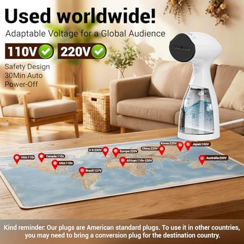 Handheld Steamer for Clothes Wrinkle Removes,110V to 220V Garment Steamer for Multiple Countries,1000W,Large Water Tank 450 ML,10 FT Power Cord,35s Fast Heating (white) - Thumbnail 4