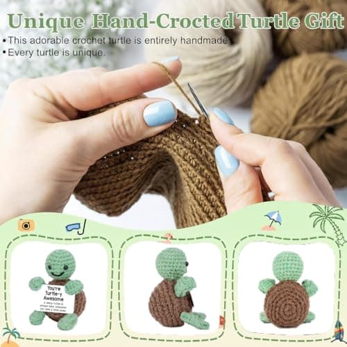 Xyluria Handmade Crochet Turtle with Positive Message - Encouraging You're Turtle-y Awesome Gifts for Friends Coworkers Teachers Students Emotional Support Cheer Up Birthday Get Well Desk Decor - Thumbnail 2