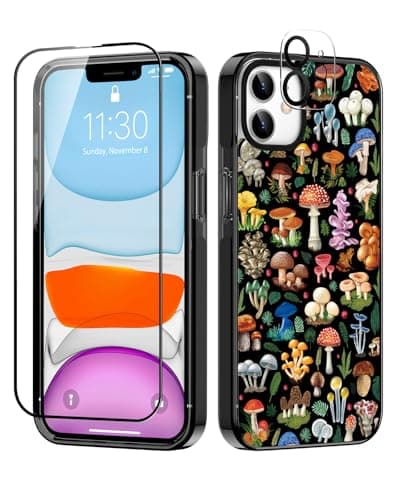 Sholbrak [3 in 1 Designed for iPhone 11 Case Cute Mushroom Pattern Protective Phone Case Cover 6.1" Screen Protector + Camera Lens Protector【2X Military Grade Drop Tested / 6.6ft Drop Protection】 - Image 1
