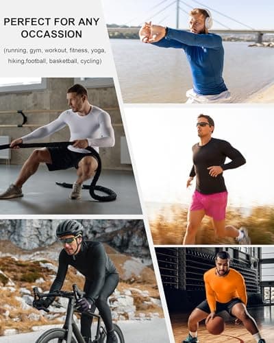 RIKUAOU Men's Long Sleeve Compression Shirt, Quick Dry Athletic Base Layer Top, Skins Fit Football Running Workout Undershirt - Thumbnail 6