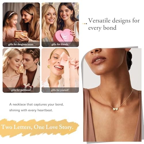 Turandoss Heart Initial Necklaces for Women - Dainty 2 Heart Initial Pendant 14K Gold Plated Letter B G Necklace Trendy Jewelry Mothers Day Anniversary Birthday Gifts for Her - Thumbnail 5